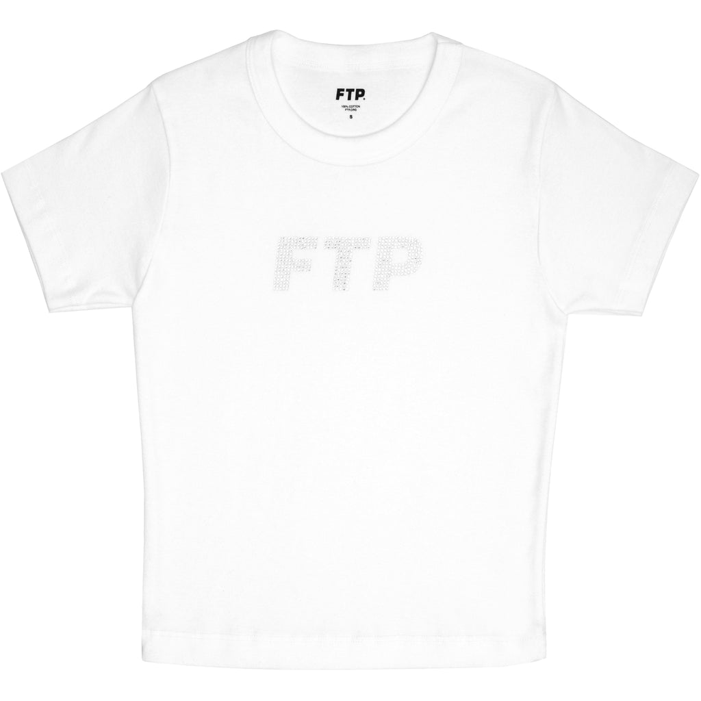 RHINESTONE LOGO WOMEN'S BABY TEE(WHITE)
