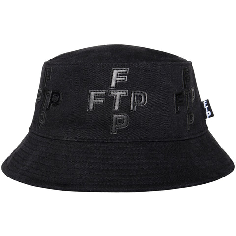 CROSS LOGO DENIM BUCKET HAT(BLACK)